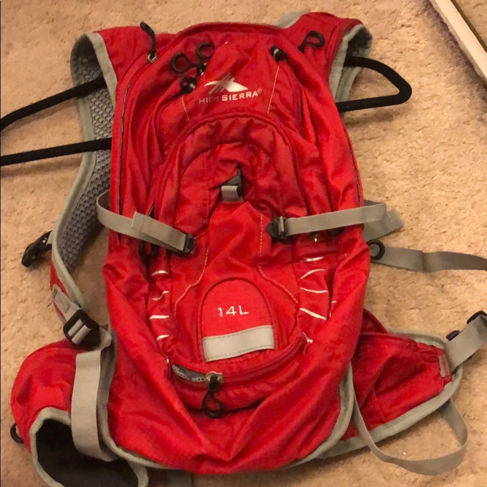Red high Sierra 14L hiking daypack backpack